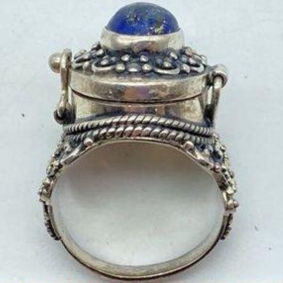 Vintage .925 Sterling Silver Lapis Poison Pill Ring – Size 6.75, 11.60g. - Picture 2 of 6